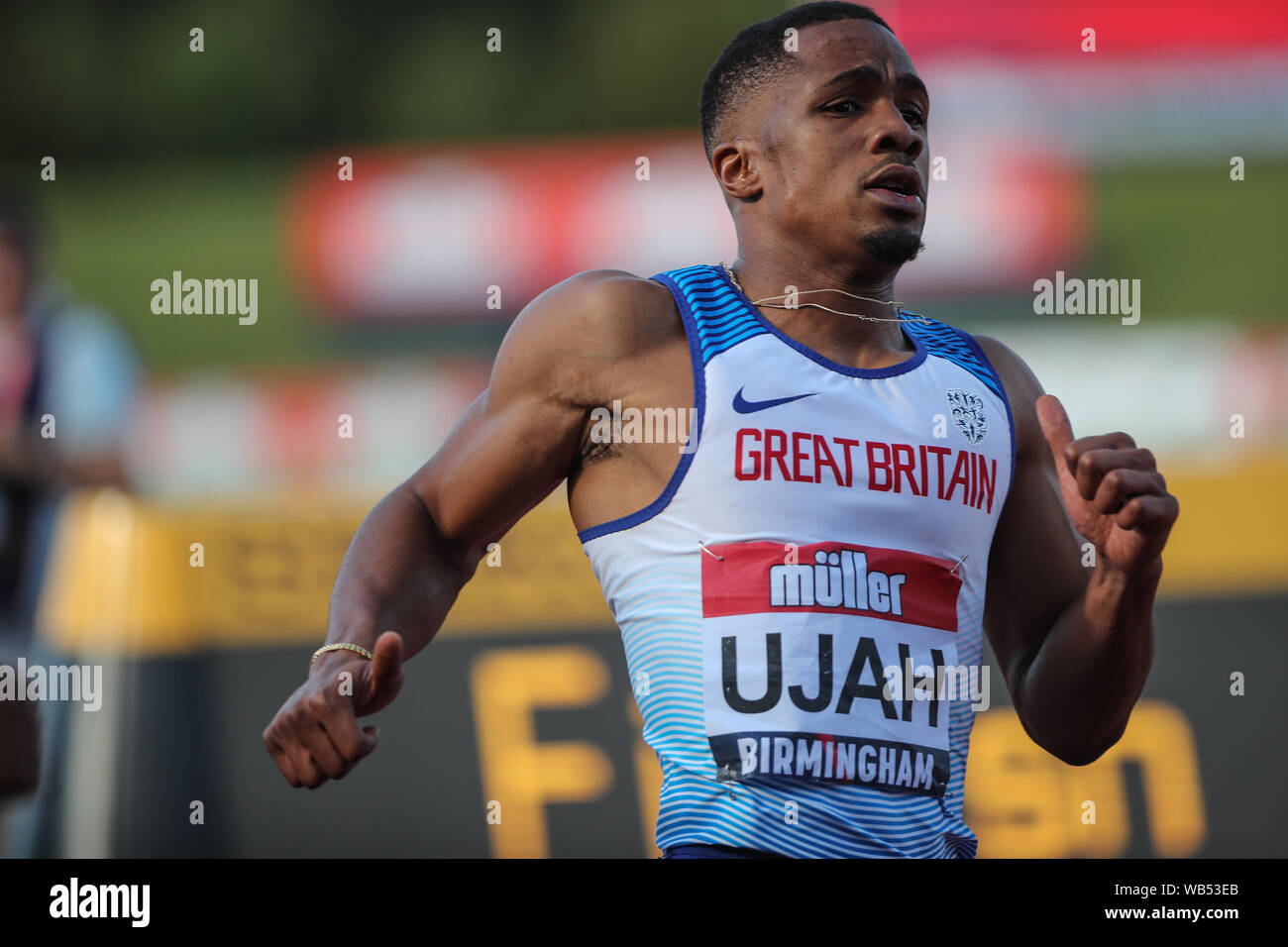 Birmingham, Großbritannien. 24 Aug, 2019. Utah kommt Vierter bei den Männern 100 m während der Muller Britischen Meisterschaften im Alexander Stadium, Birmingham, England am 24. August 2019. Foto von Jodi Hanagan. Nur die redaktionelle Nutzung, eine Lizenz für die gewerbliche Nutzung erforderlich. Keine Verwendung in Wetten, Spiele oder einer einzelnen Verein/Liga/player Publikationen. Credit: UK Sport Pics Ltd/Alamy leben Nachrichten Stockfoto