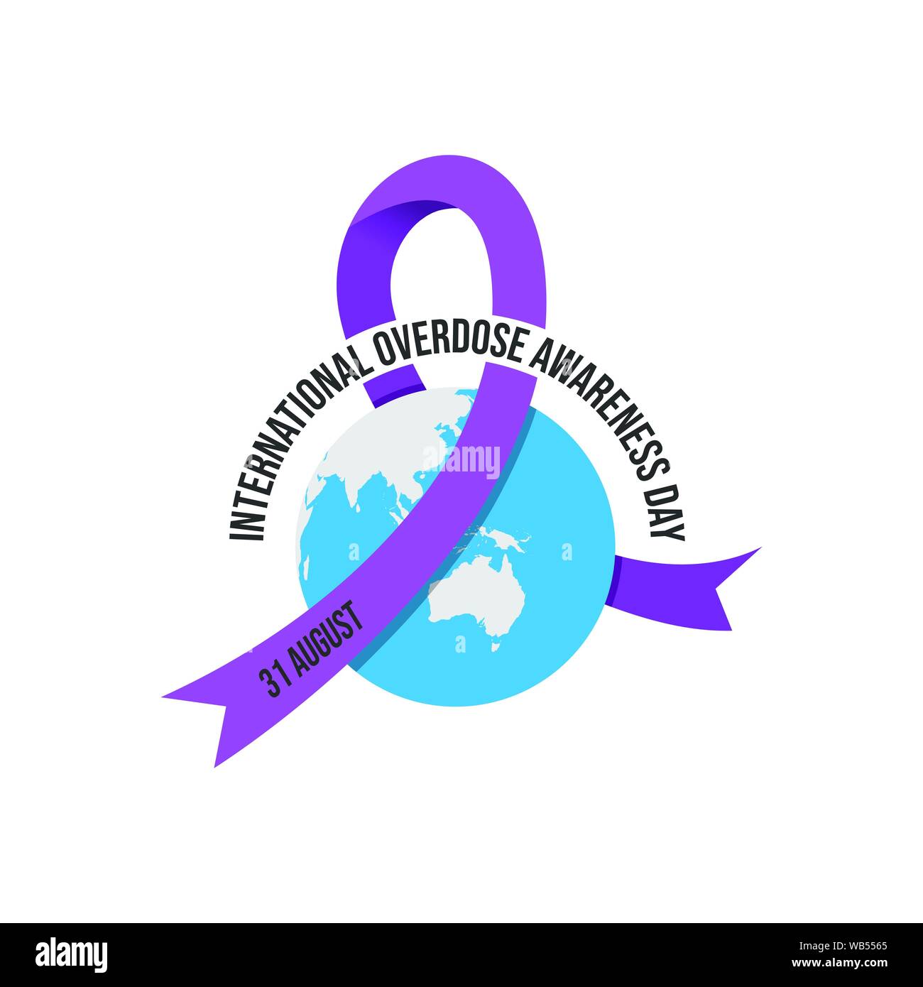 Überdosis Bewußtsein Tag purple ribbon Vektor. Internationale Überdosierung Bewußtsein Tag vektor Banner Design Stock Vektor