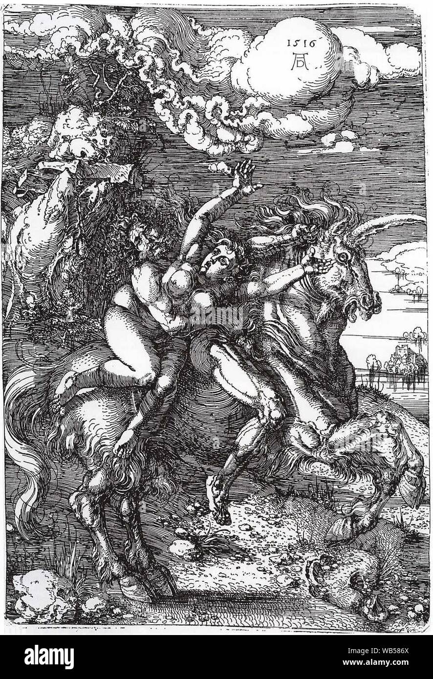 Dürer - Entführung mit dem Einhorn sterben. Stockfoto