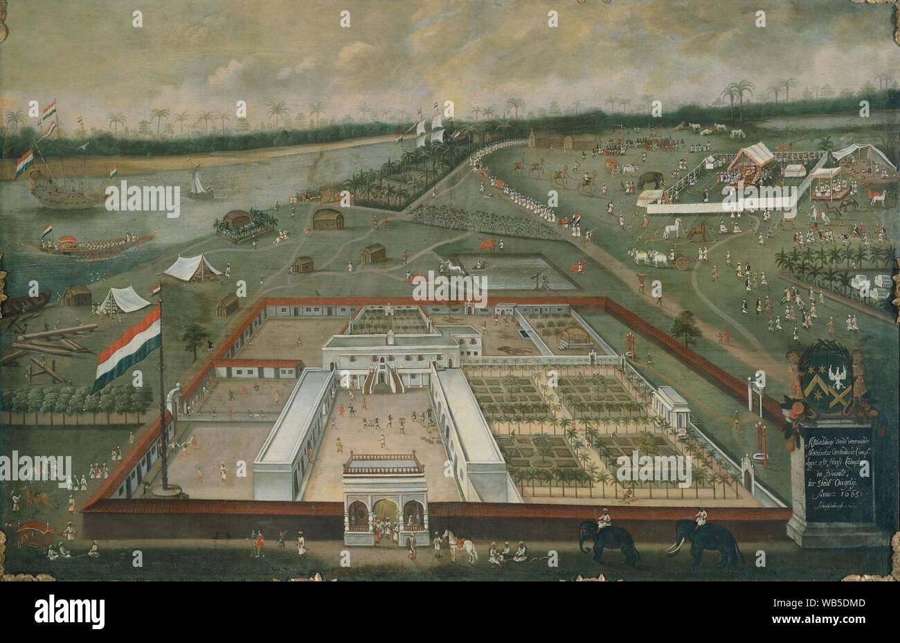 Niederländische Grachtenhaus war Fabrik in Hoegly (Hugli-Chuchura, Bengalen) (Hendrik van Schuylenburgh, 1665). Stockfoto