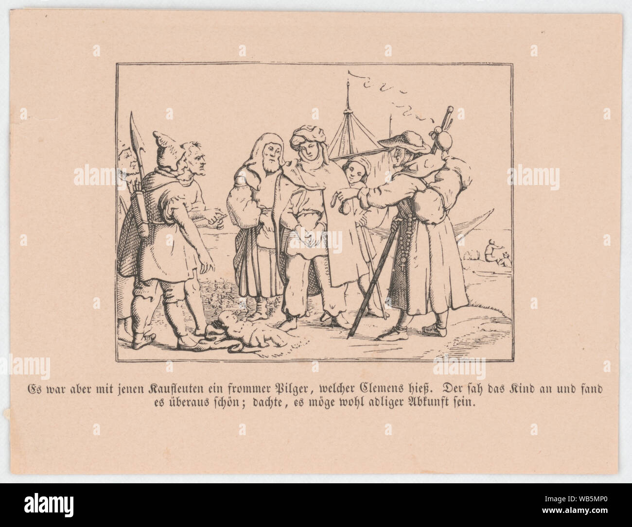 Es Krieg aber mit jenen Kaufleuten ein frommer Pilger, welcher Clemens hiess Abstract / Medium: 1 Print: holzstich; Blatt 10,4 x 13,7 cm. Stockfoto