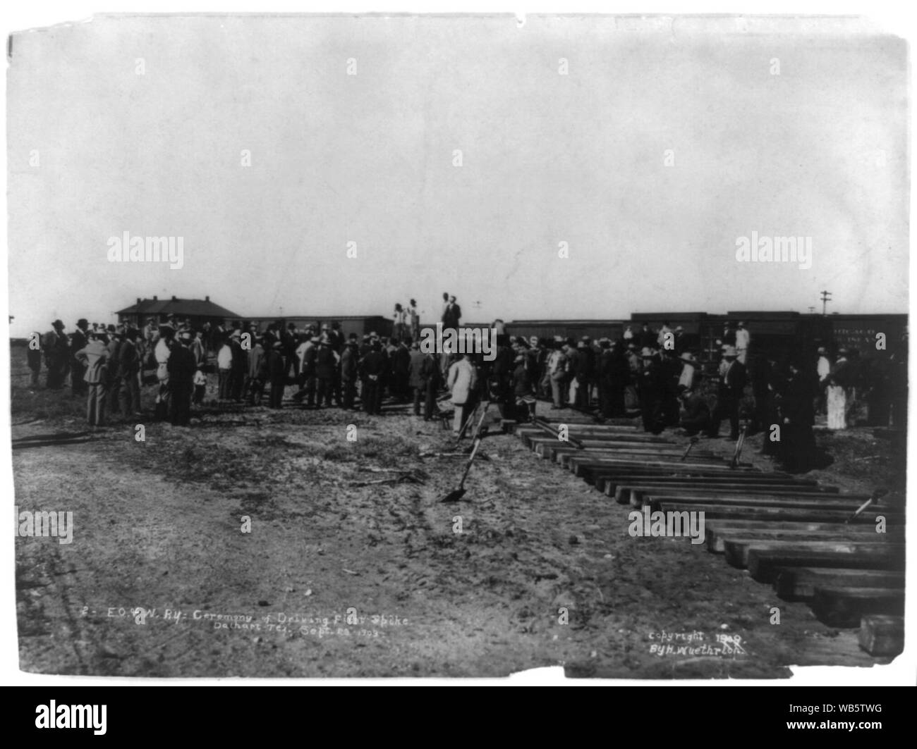 E.O. & W. RY.- Zeremonie des Fahrens erste Spike - Socorro, Tex-Sept. 29, 1909 Stockfoto