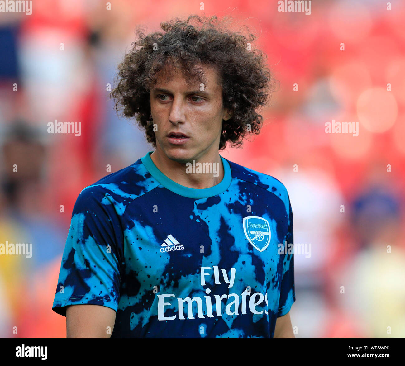 23. August 2019, Liverpool, Liverpool, England; Premier League Fußball, Liverpool gegen Arsenal; David Luiz (23) von Arsenal wärmt für das Spiel Quelle: Conor Molloy/News Bilder Premier League/EFL Fußball Bilder unterliegen DataCo Lizenz Stockfoto