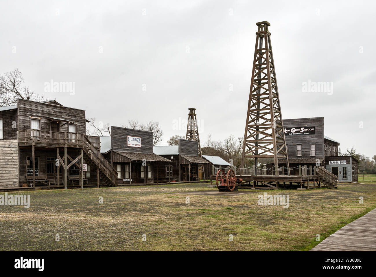 Außenansicht des Spindletop-Gladys City Boomtown Park, Beaumont, Texas Stockfoto