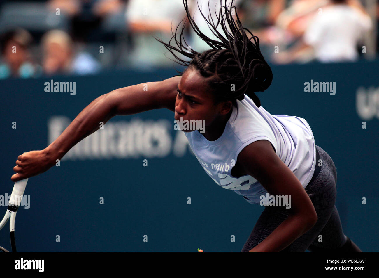 Flushing Meadows, New York, United States. 24 Aug, 2019. Cory Gauf der Vereinigten Staaten üben an der National Tennis Center in Flushing Meadows, New York in Vorbereitung auf die US Open, die am kommenden Montag beginnt. Quelle: Adam Stoltman/Alamy leben Nachrichten Stockfoto