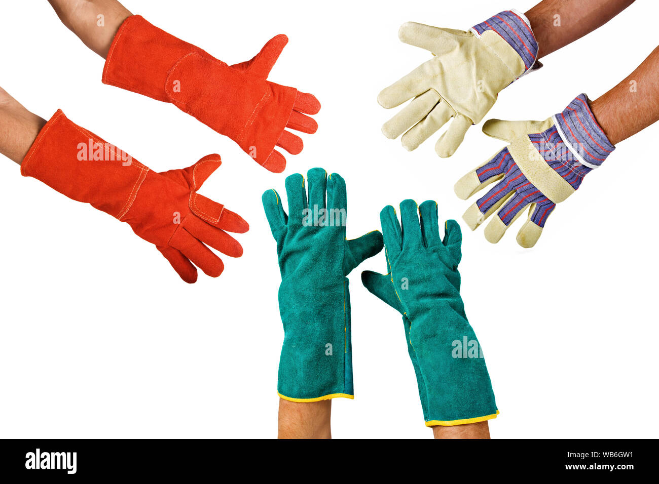 Verschiedene Schutzhandschuhe für Arbeiter Stockfoto