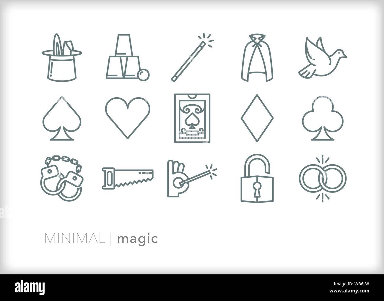 Satz von 15 Magic Line Symbole für Magier setzen auf eine Leistung von Tricks für ein Publikum Stock Vektor