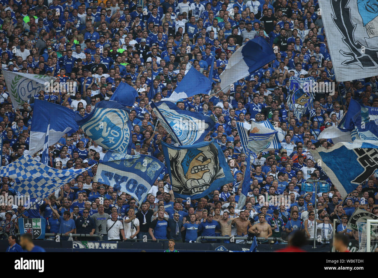 FC Schalke 04 Fans beim Bundesligaspiel zwischen dem FC Schalke 04 und dem FC Bayern München in der Veltins-Arena in Gelsenkirchen gesehen werden. (Endstand; FC Schalke 0:3 FC Bayern Muenchen) Stockfoto