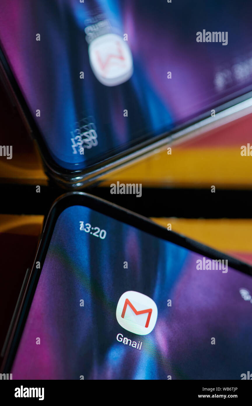 New York, USA - 24. August 2019: installierte Google Mail Anwendung auf modernen Bildschirm des Smartphones Nähe zu sehen. Stockfoto New York, USA - 24. August 2019: installierte Google Mail Anwendung auf modernen Bildschirm des Smartphones Nähe zu sehen. Stockfoto