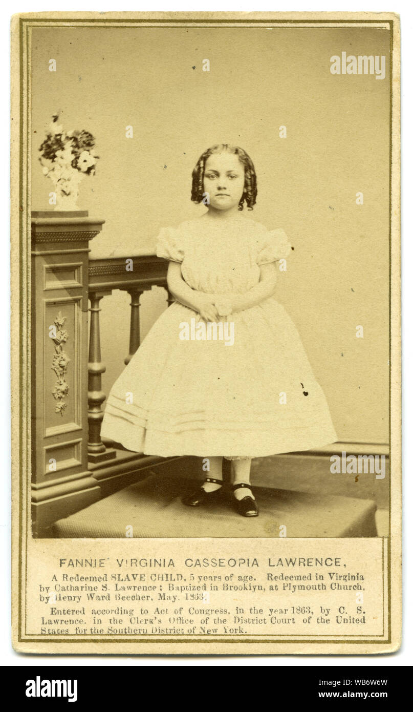 Fannie Virginia Casseopia Lawrence, ein erlöst slave Kind, 5 Jahre alt... /Kellogg Brüder, Fotografen, 279 Ih-Str., Hartford, Anschl. Abstract / Medium: 1 Foto auf carte de visite: Eiweiß; 10 x 6 cm. Stockfoto