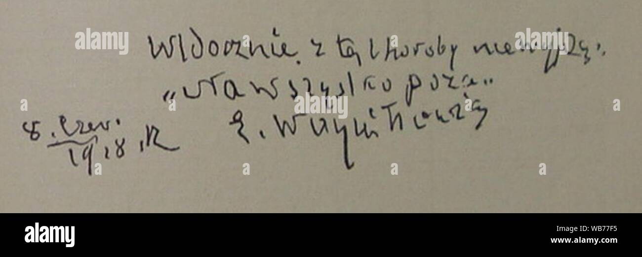Edward Woynollowicz - letzte Worte in memoiren - 8 Juni 1928 AD. Stockfoto
