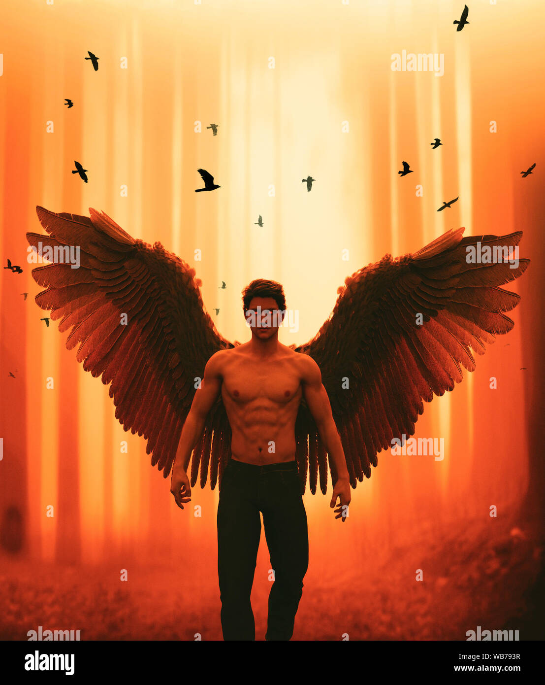 Ein Engel in Mystic Forest, 3D-Darstellung Stockfoto