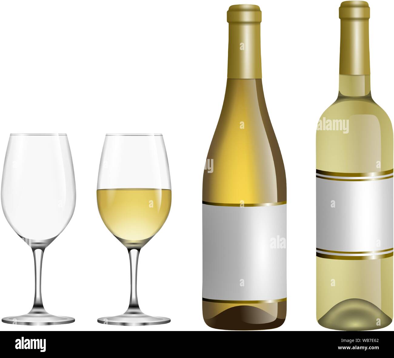 Isolierte Weißwein Gläser und Flaschen realistische Abbildung Stock Vektor