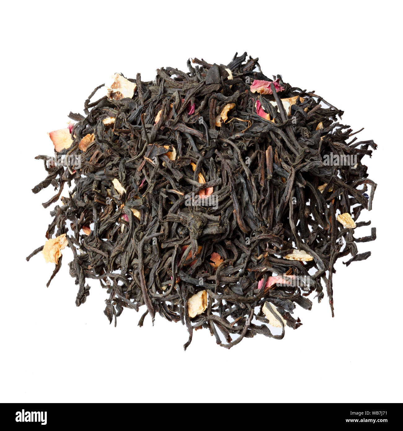 Tee aus bergamotte, rose, Salbei Nahaufnahme, isoliert auf Weiss. Stockfoto