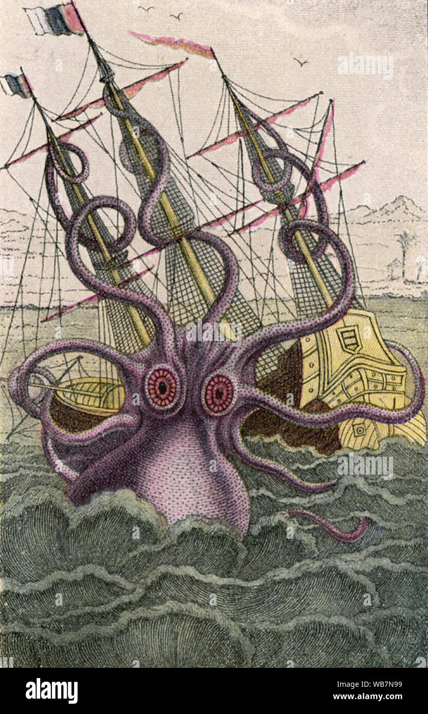 KRAKEN, einem legendären Riesen meeresungeheuer von Pierre de Montfort 1801 gezeichnet Stockfoto