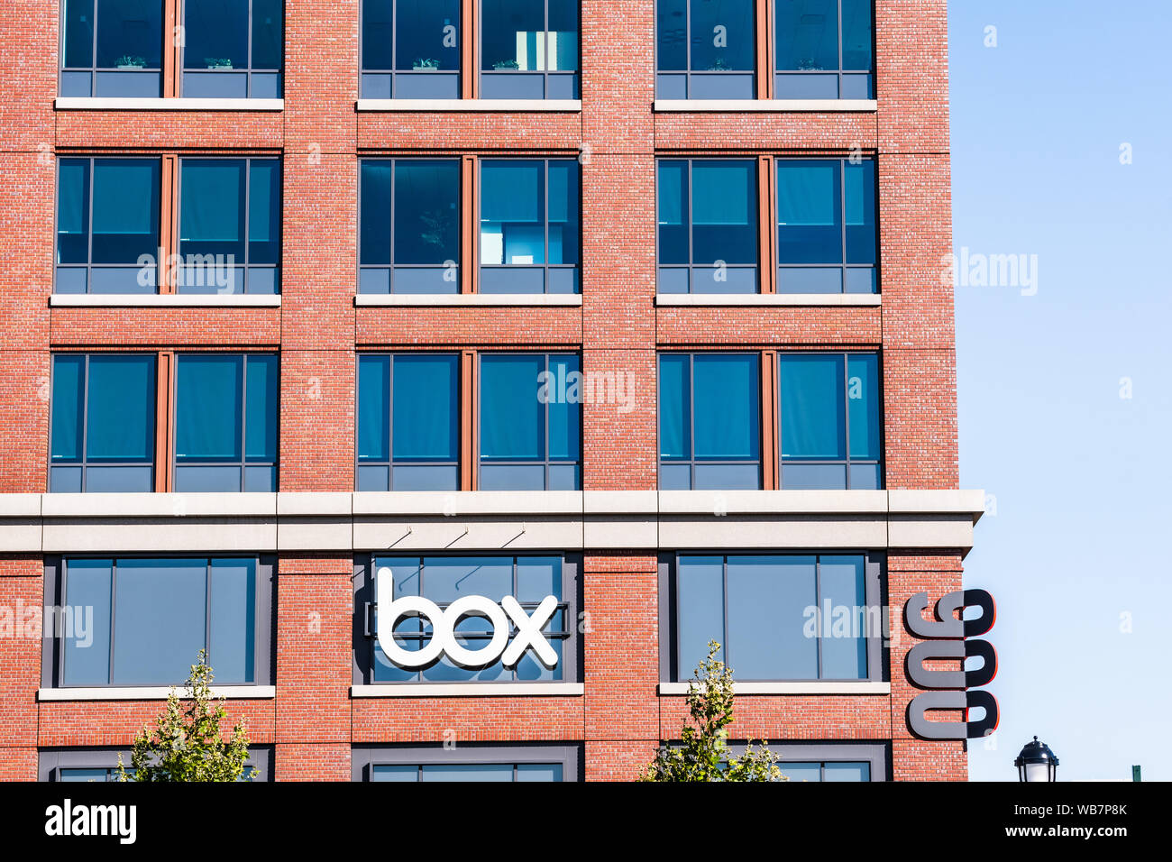 August 24, 2019 Redwood City/CA/USA, Inc Hauptsitz im Silicon Valley; Box, Inc. (ehemals Box.net) ist eine Cloud Content Management und Datei Stockfoto