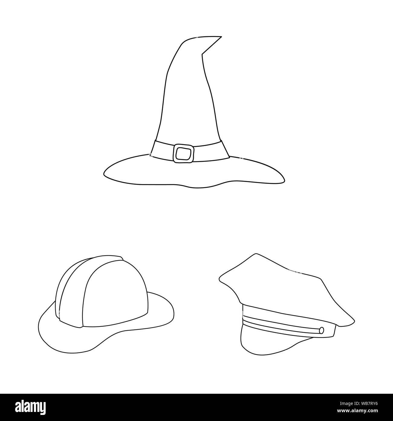 Vektor Design von Kopfbedeckungen und napper unterzeichnen. Satz von Kopfbedeckungen und Helm vektor Illustration. Stock Vektor