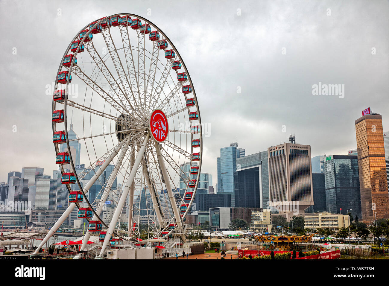 Hong Kong Aussichtsrad am Central Waterfront. Hongkong, China. Stockfoto
