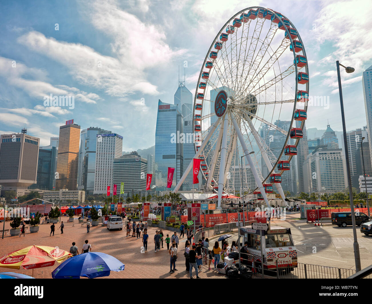 Hong Kong Aussichtsrad am Central Waterfront. Hongkong, China. Stockfoto