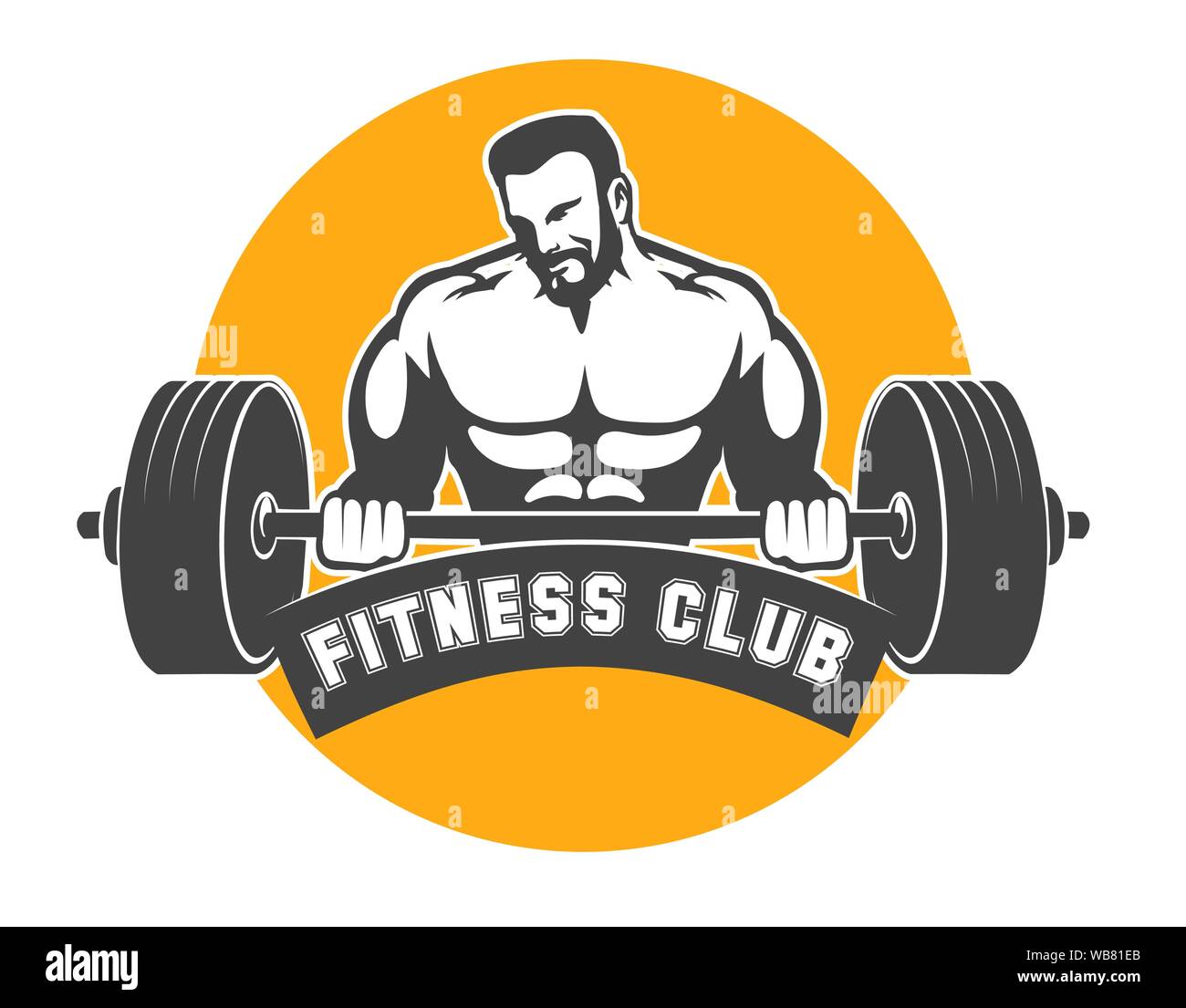 Fitness Club oder Fitnessraum Emblem. Sportliche Mann hält Barbell. Power Lifting übungen Konzept. Vector Illustration. Stock Vektor