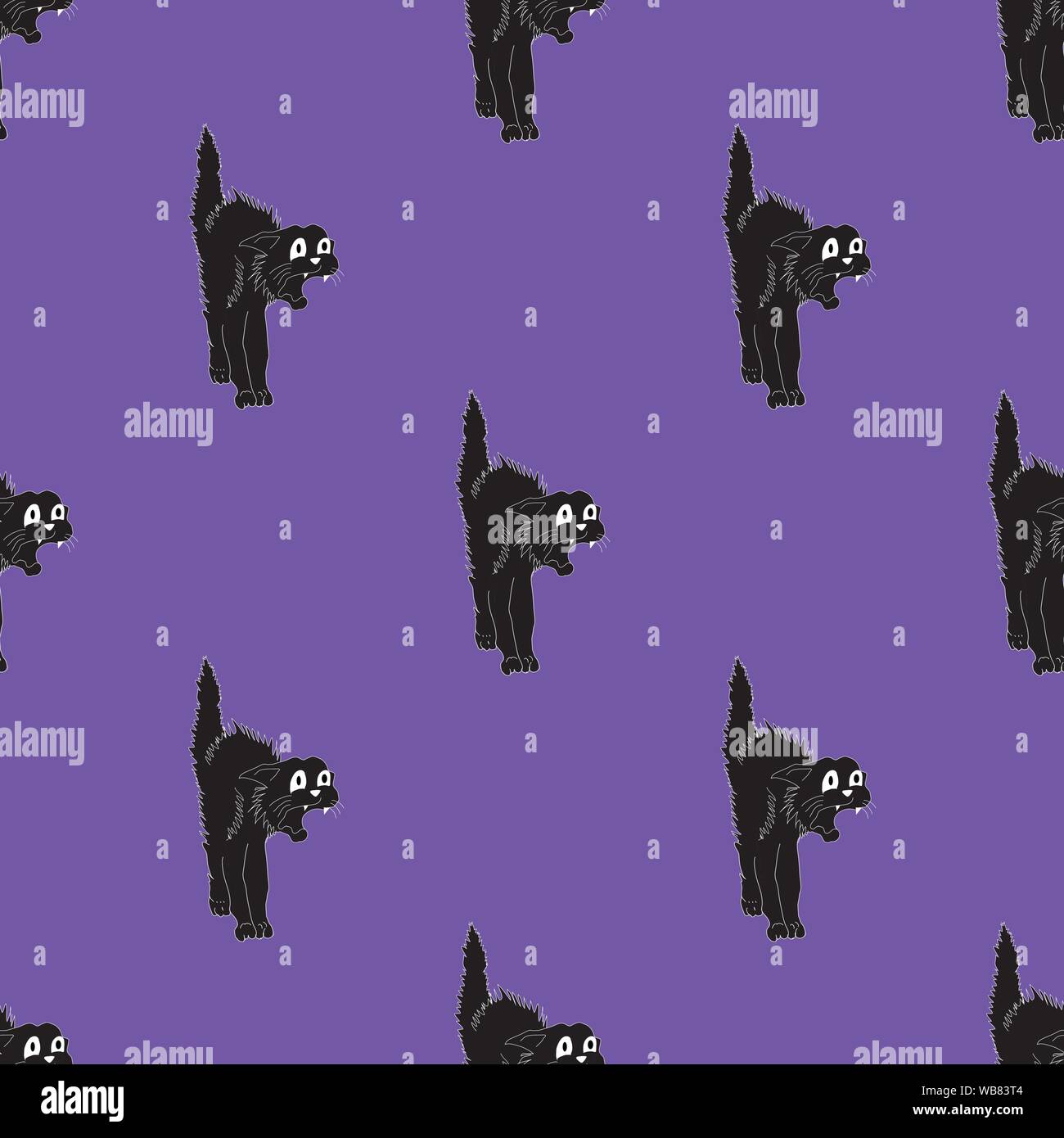 Einfache Halloween nahtlose Muster Hintergrund mit schwarzen Katzen. Stock Vektor