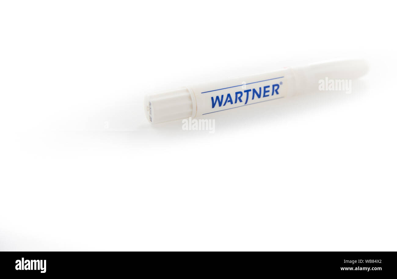 Alloa, Schottland - 13. August 2019: Wartner Warzen remover Pen, Stockfoto