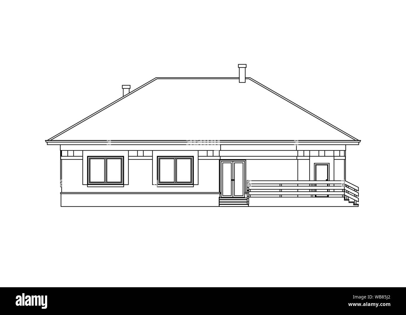 Architektonische Fassade eines Hauses. Vektor realistische Abbildung. Auf weissem Hintergrund. EPS 10. Stock Vektor
