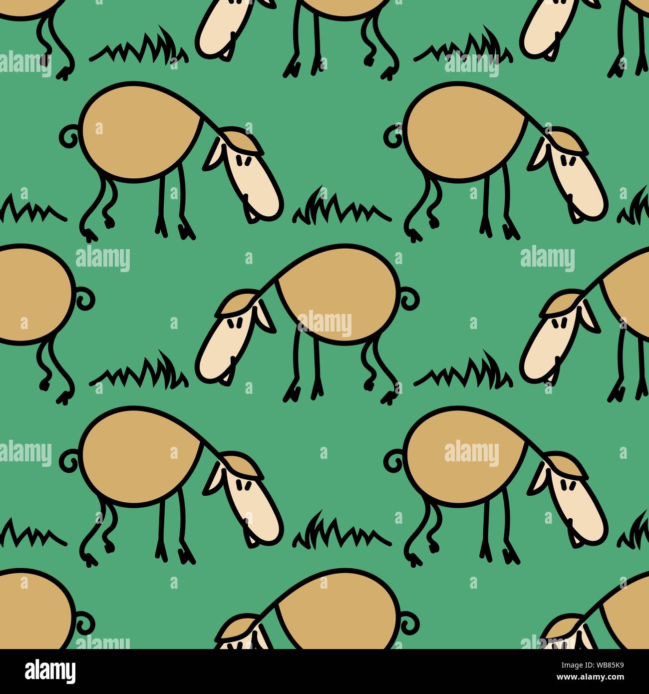 Nahtlose Muster mit Schafe auf der Wiese. Lustige Lamm. Vector EPS 10. Freistellungsmaske angewendet. Dieses Muster steht als Muster. Stock Vektor