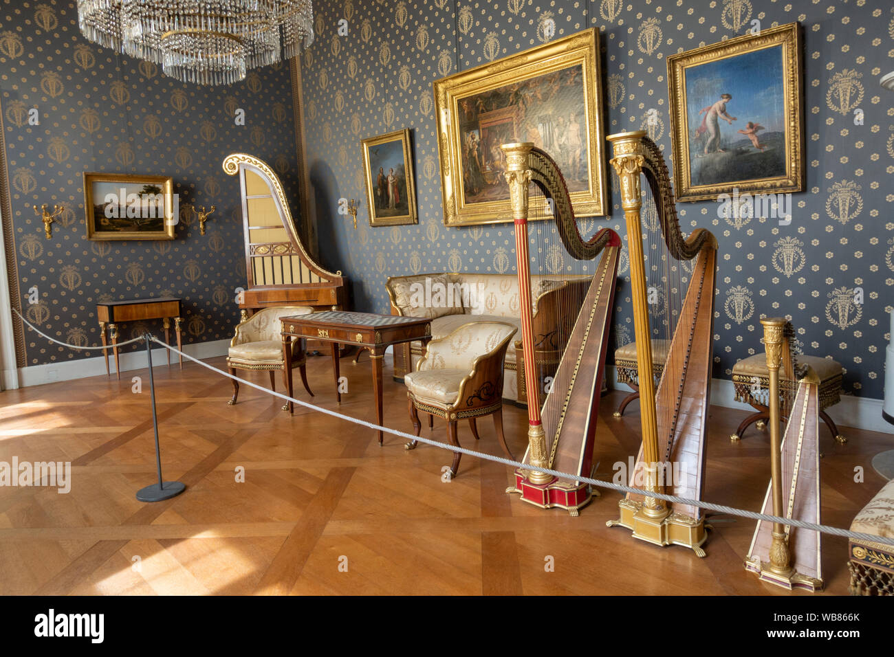 Das Musikzimmer, Teil des Hofes Garten Zimmer und Charlotte Kammern, Residenz München, München, Bayern, Deutschland. Stockfoto