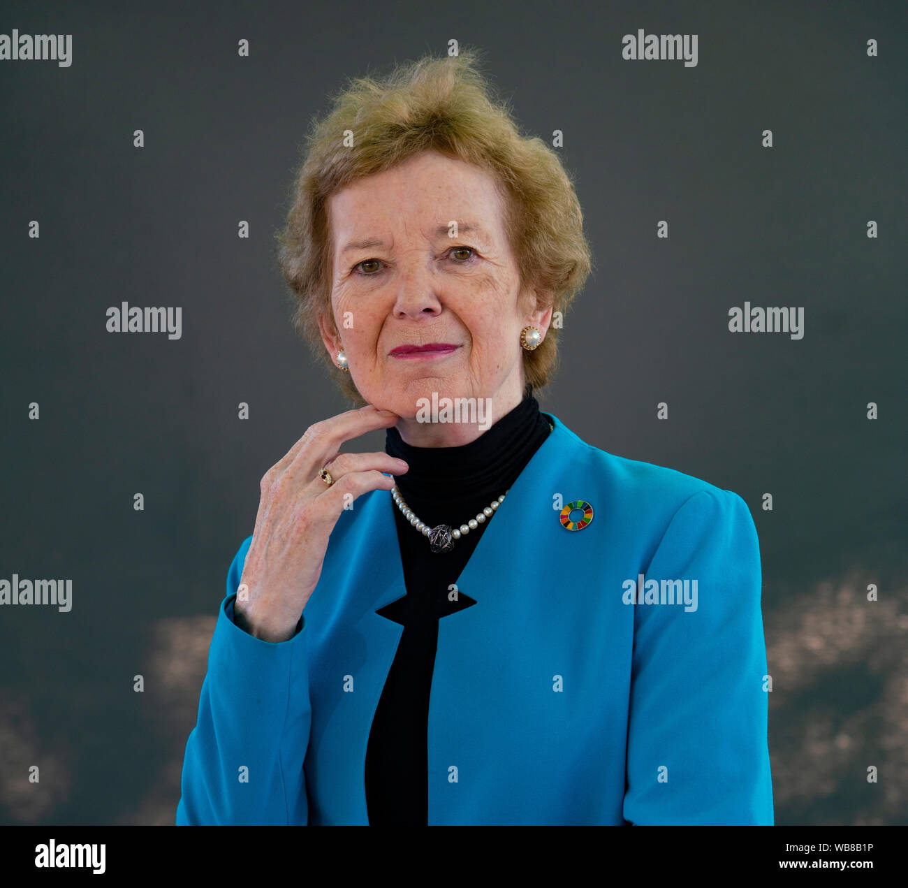 Edinburgh, Schottland, Großbritannien. 25 Aug, 2019. Mary Robinson. Mary Robinson's Buch Klimagerechtigkeit beschreibt die Menschen, die die Bedrohung durch den Klimawandel zu überwinden. Credit: Iain Masterton/Alamy leben Nachrichten Stockfoto