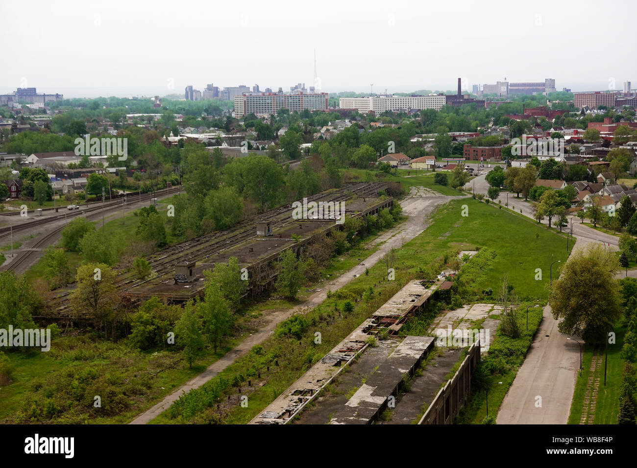 Downtown Buffalo City Skyline Szene vom Bahnhof NY Stockfoto