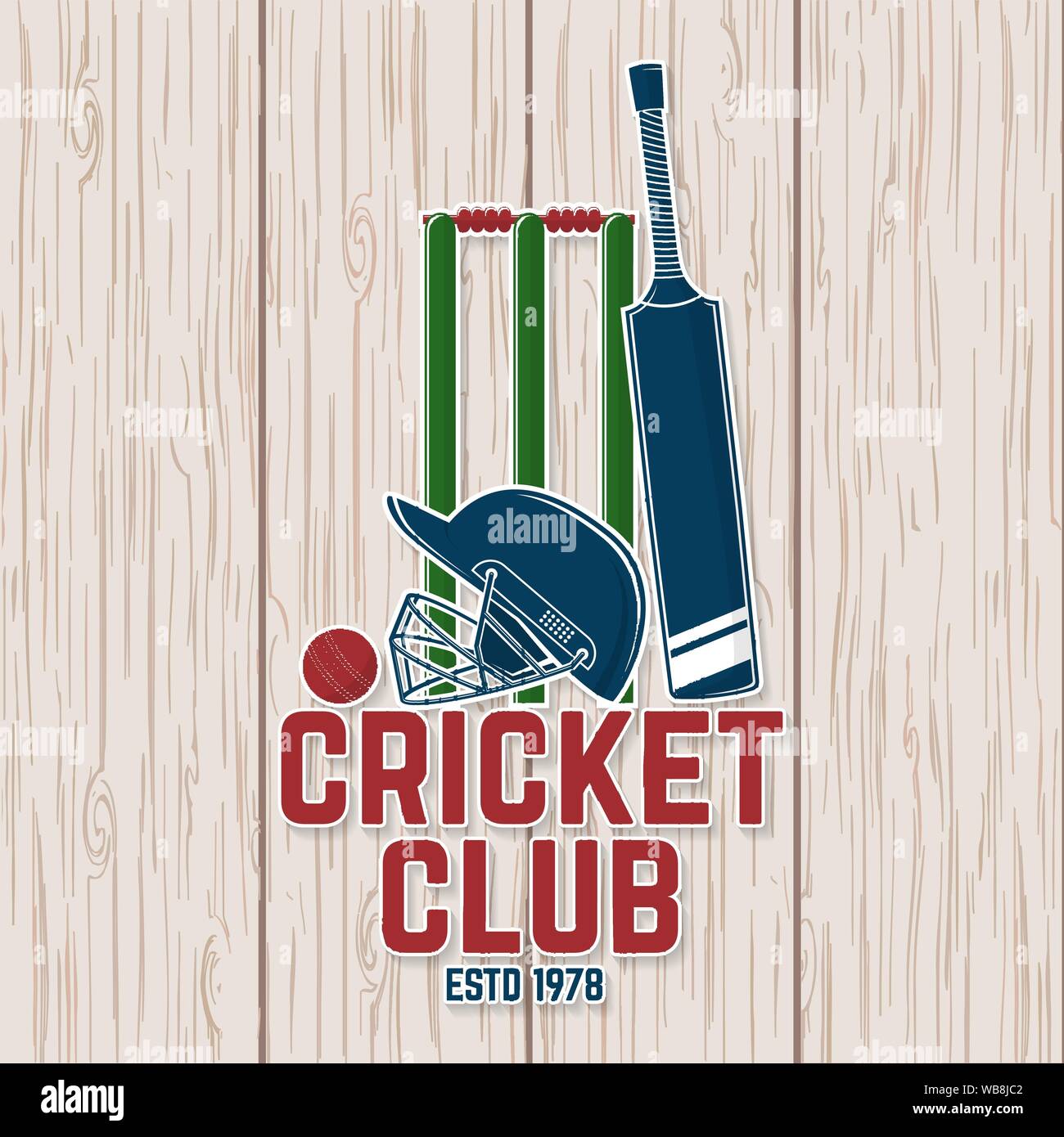 Cricket Club Patch oder Aufkleber. Vektor. Konzept für T-Shirt, Druck, Stempel oder T-Stück. Vintage Typografie Design mit bat, Wicket, Kaution, Helm und Cricket ball Silhouette. Vorlagen für Sports Club. Stock Vektor