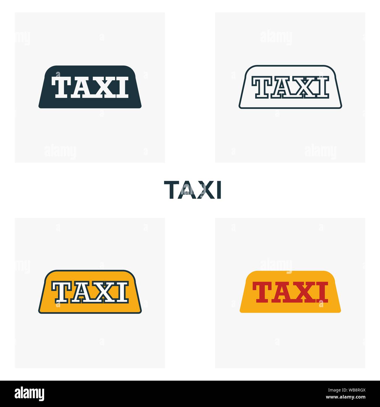 Taxi Icon Set. Vier Elemente in verschiedenen Stilen vom Flughafen icons Collection. Kreative taxi Icons, Outline, Farben und Symbole Stock Vektor