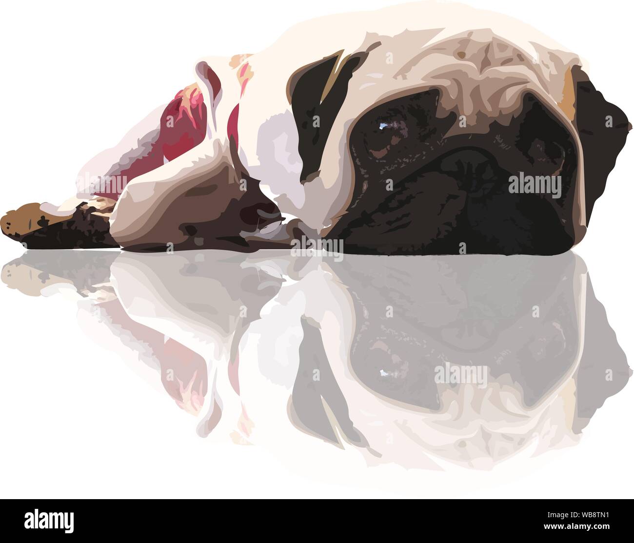 Traurige Gesicht von Mops Hund gerade starrt, Illustration Vektorgrafik pop art auf weißem Hintergrund - PET-Vektor Zeichnung Konzept Stock Vektor