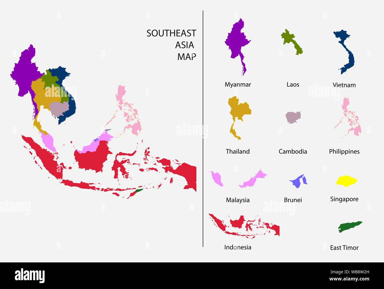 Südostasien Karte Grafik Vektor - getrennt isolierten Land Karte für Design oder Grafik für Bildung und Geographie Stock Vektor