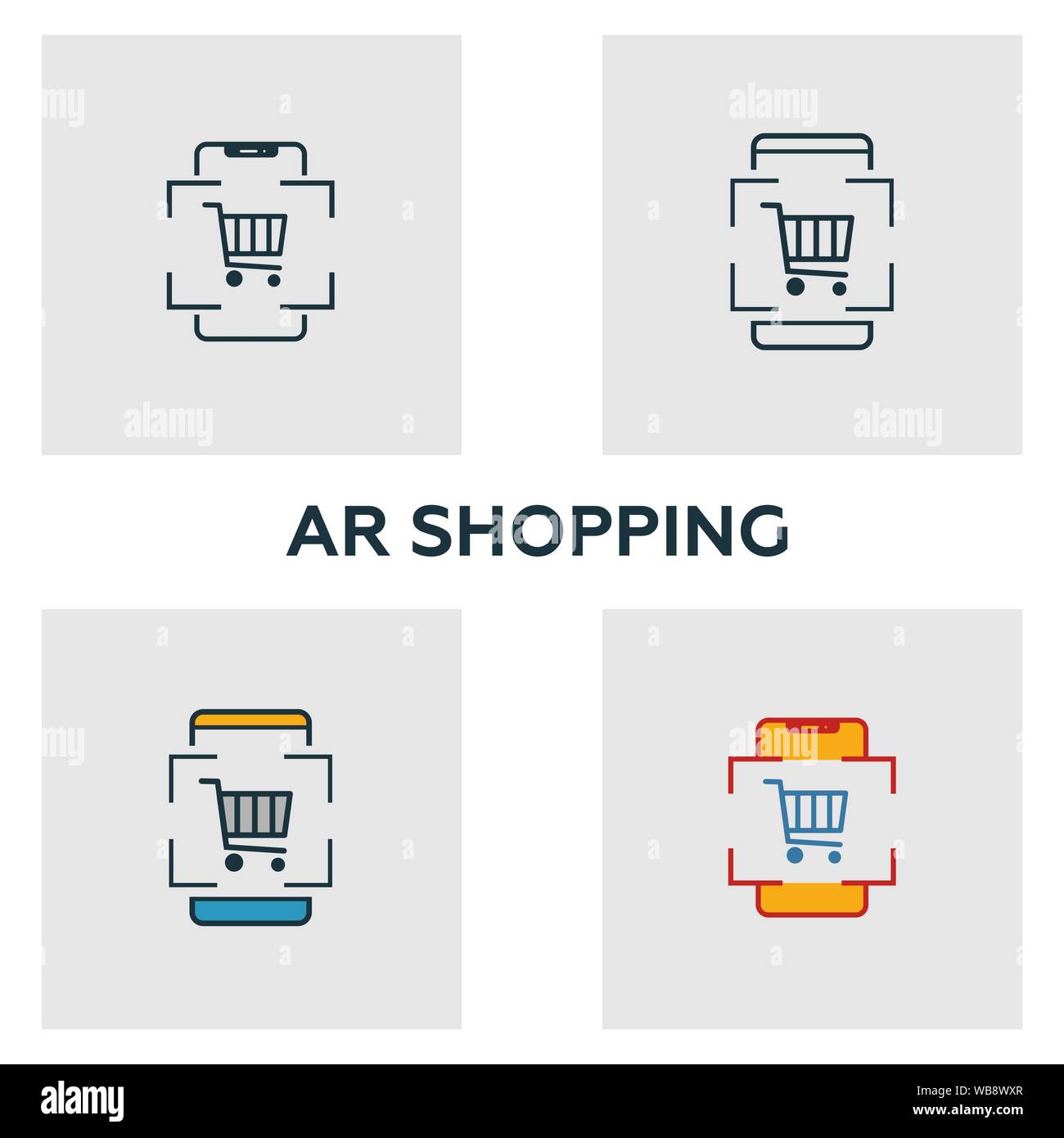 Augmented Reality Shopping Symbol gesetzt. Vier Elemente in verschiedenen Stilrichtungen von Visual device icons Collection. Kreative augmented reality shopping Symbole Stock Vektor