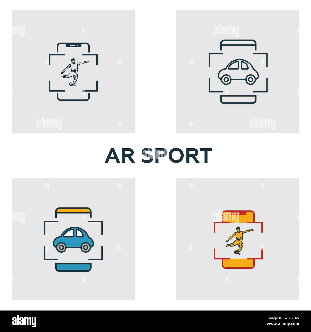 Augmented Reality Sport Icon Set. Vier Elemente in verschiedenen Stilrichtungen von Visual device icons Collection. Kreative augmented reality sport Icons Stock Vektor