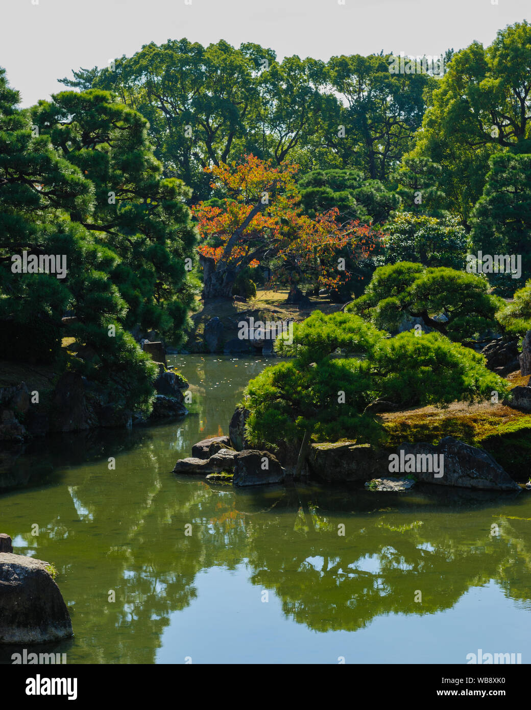 Traditionelle japanische Garten See im Schloss Nijo-jo im Herzen von Kyoto, Japan Stockfoto