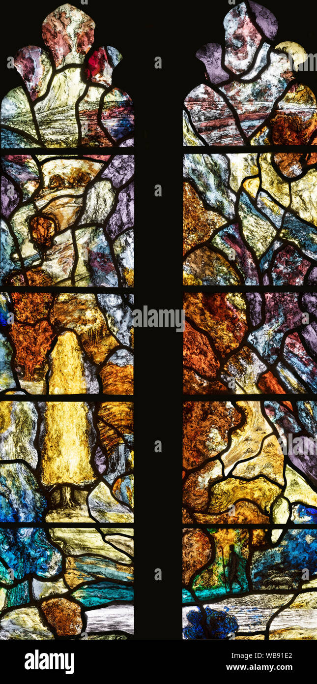 Die Gedenkstätte windows Generalmajor F.V.B. Testamente und Frau UHR Testamente von Thomas Denny (1995) in der Kirche St. Peter, Upper Slaughter, Glos, Großbritannien Stockfoto