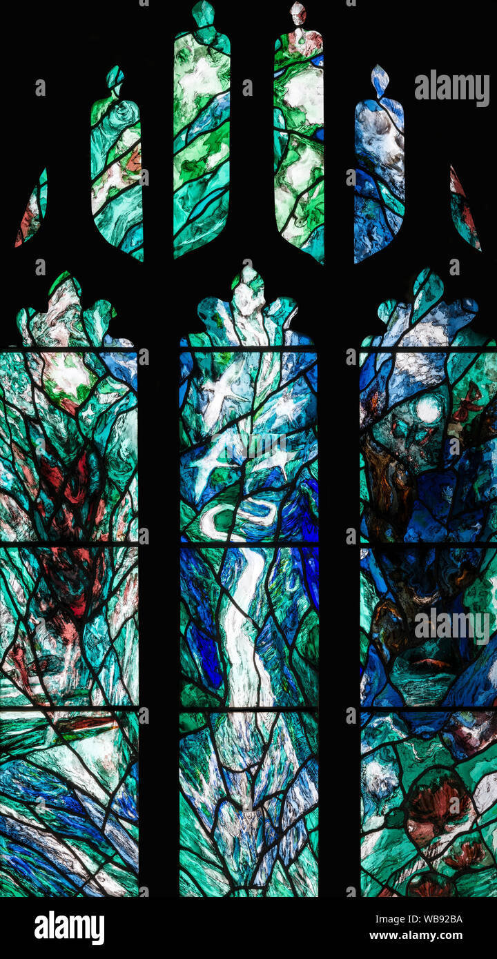 Thomas Denny's (1993) Memorial Fenster zu Sir Peter Scott, St John's Kirche, Slimbridge, Gloucestershire, VEREINIGTES KÖNIGREICH Stockfoto