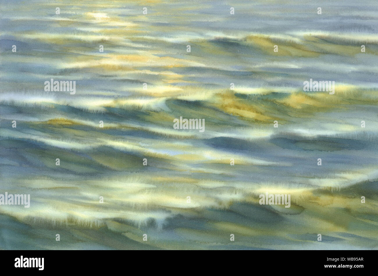 Abends Farben am Meer Aquarell Hintergrund. Wasser Reflexionen Stockfoto