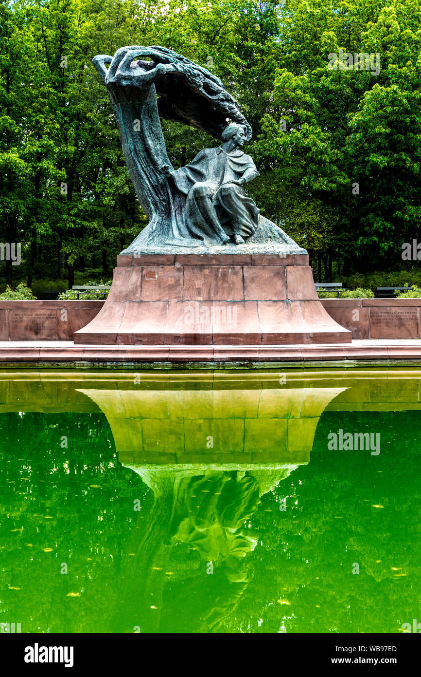 Frederic Chopin Statue von Wacław Szymanowski an der Lazienki Krolewskie (Royals Bäder Park), Warschau, Polen Stockfoto