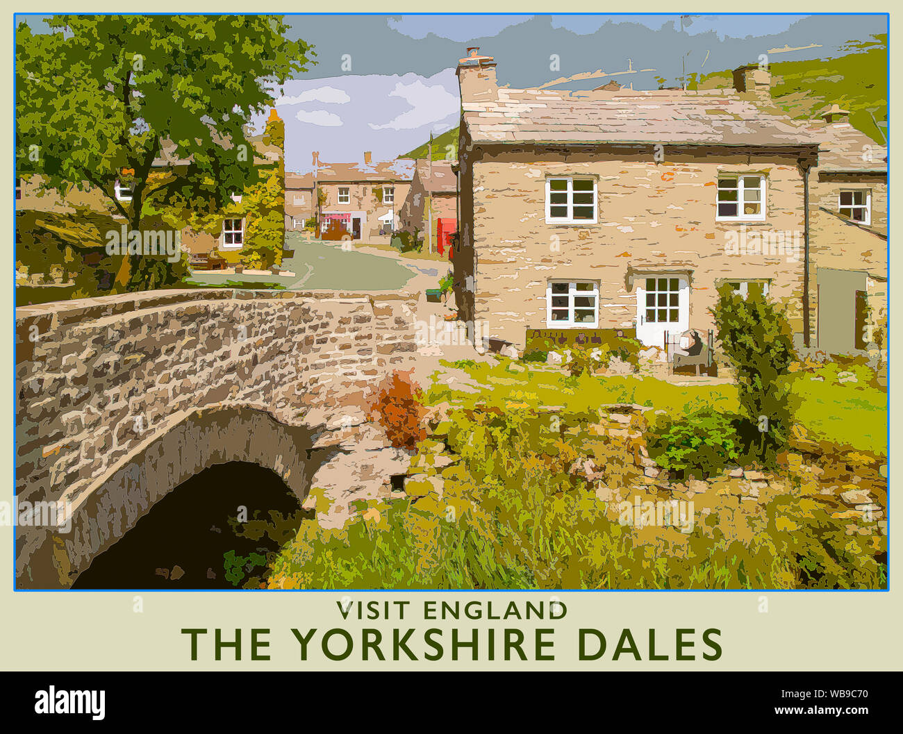 Travel Poster von einem Foto des malerischen Dorfes Thwaite in Swaledale, Yorkshire Dales National Park, England, UK. Stockfoto