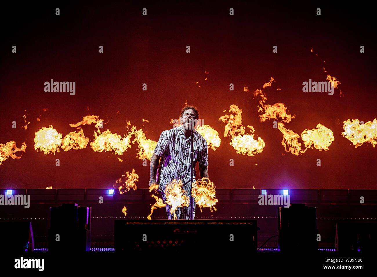 Post Malone führt live auf der Bühne bei Leeds Festival, UK, 25 August, 2019. Stockfoto