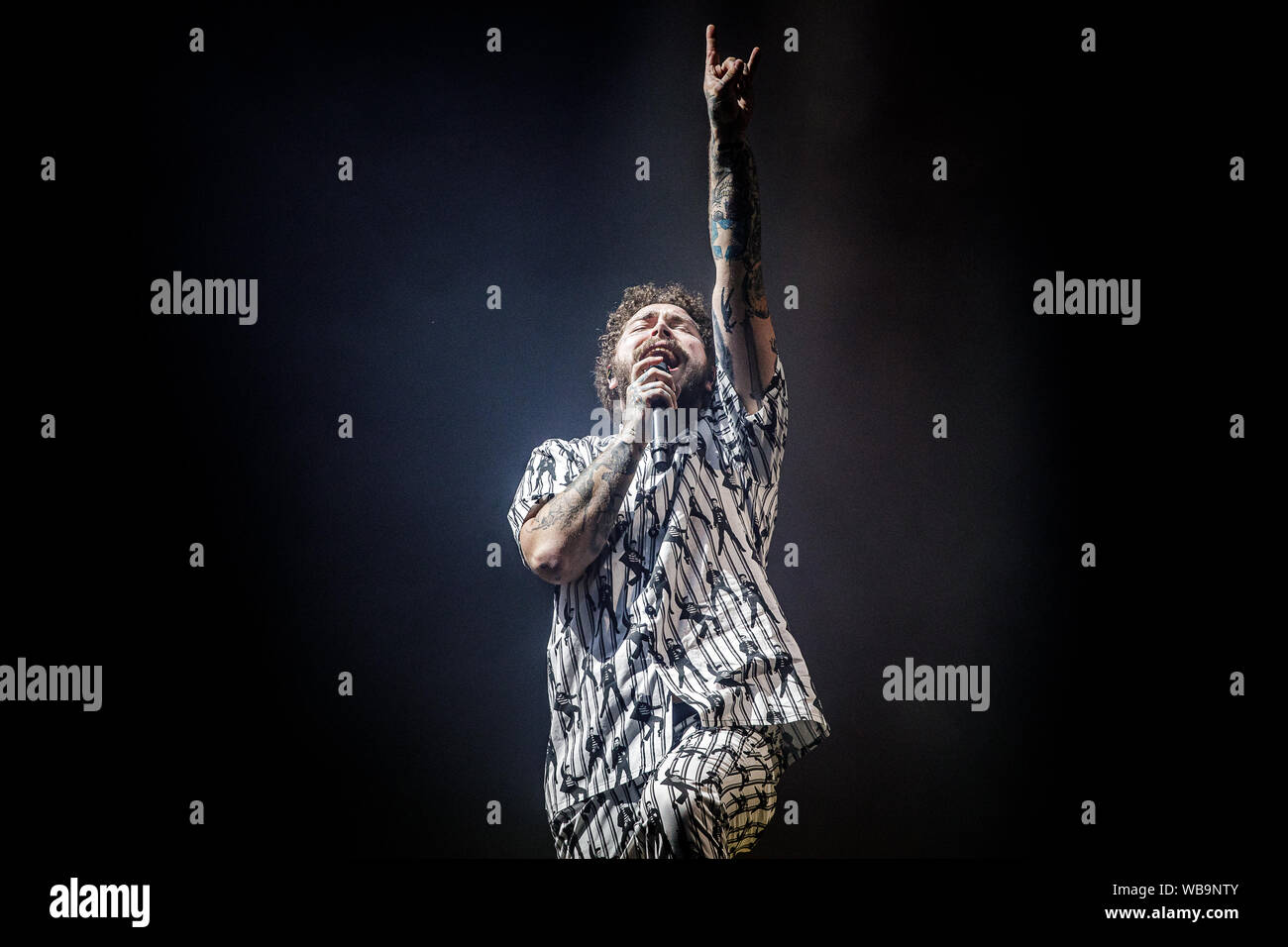 Post Malone führt live auf der Bühne bei Leeds Festival, UK, 25 August, 2019. Stockfoto