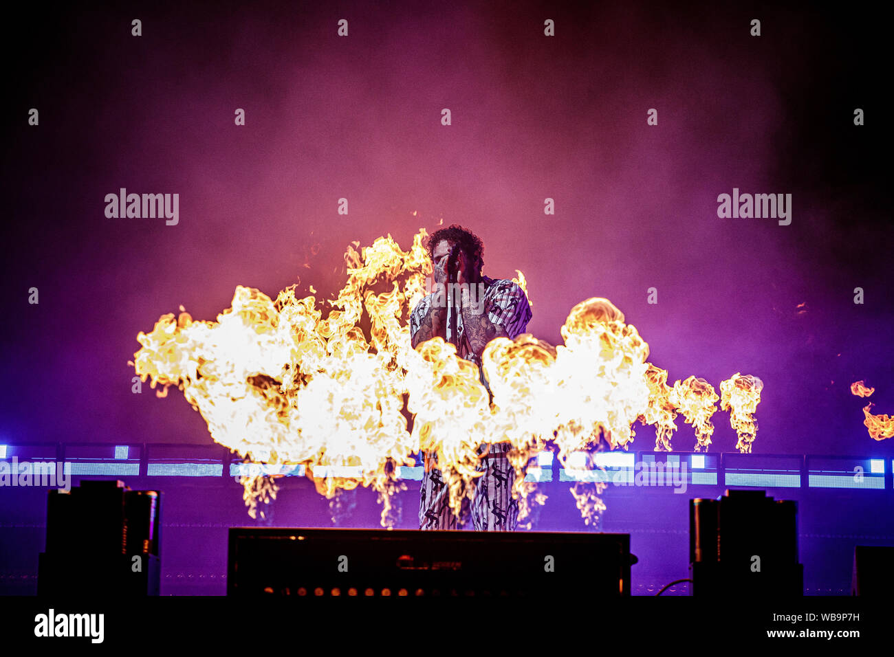 Post Malone führt live auf der Bühne bei Leeds Festival, UK, 25 August, 2019. Stockfoto