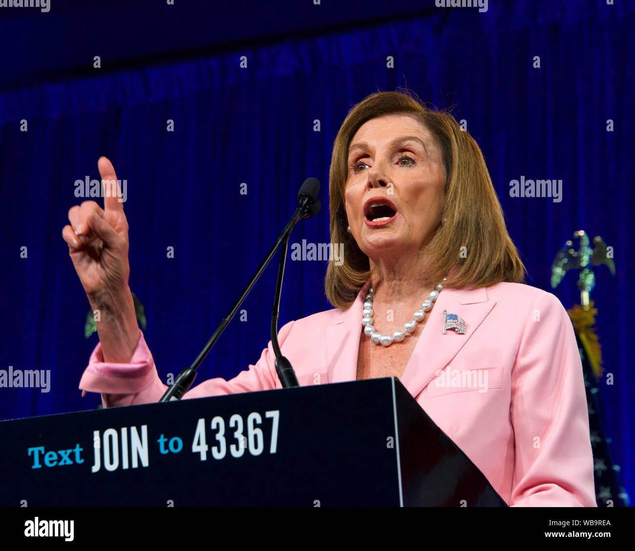 San Francisco, CA - 23. August 2019: Sprecher des Repräsentantenhauses, Nancy Pelosi, sprach bei der Democratic National Convention Sommer Treffen in San francisc Stockfoto