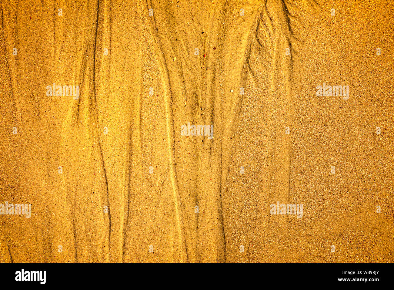 Golden Sand mit Mustern, die durch das Meer geformt Stockfoto