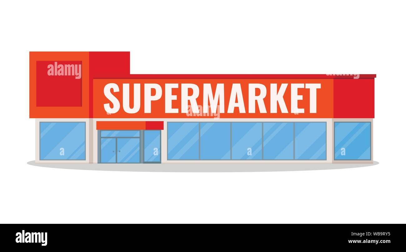 Modernen Supermarkt Gebaude Symbol Mit Platz Fur Ihr Logo Isoliert Auf Weissem Hintergrund Mit Schatten Flachbild Cartoon Stil Vector Illustration Stock Vektorgrafik Alamy
