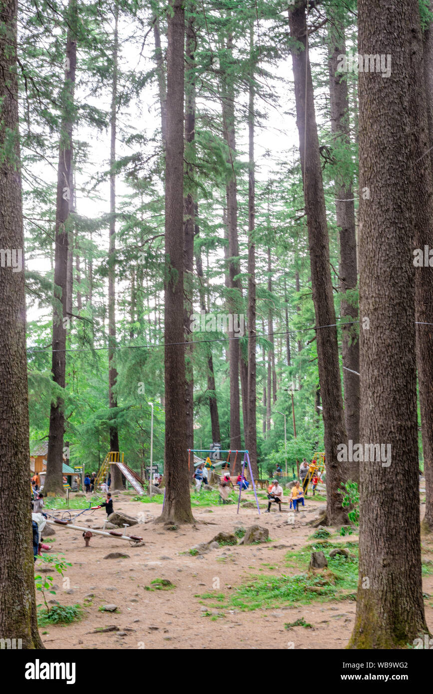 Manali, Himachal Pradesh, Indien - Mai 07, 2019: Foto von Touristen genießen in Van Vihar Nationalpark im Himalaya Stockfoto